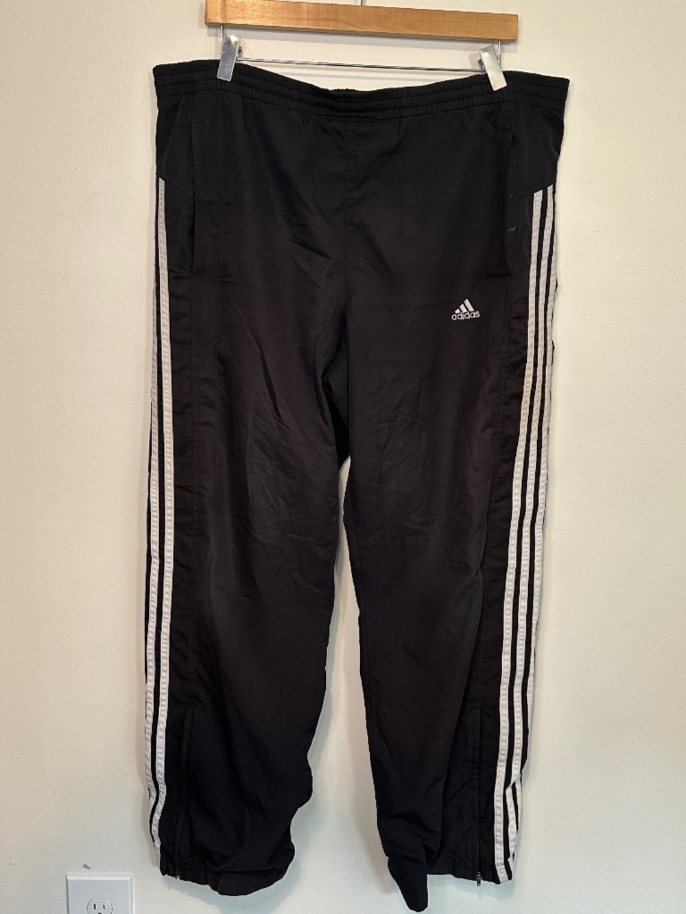 Adidas Black and White Stripe Track Pants Sweatpants Medium